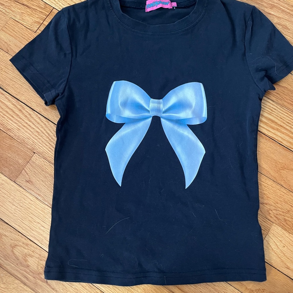 Edikted Black Tee with Blue Bow Accent
